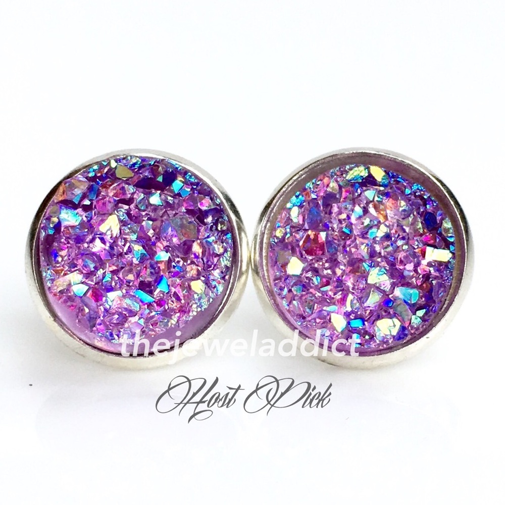 3 for 15🎀chunky light purple Druzy style earrings - Picture 1 of 7